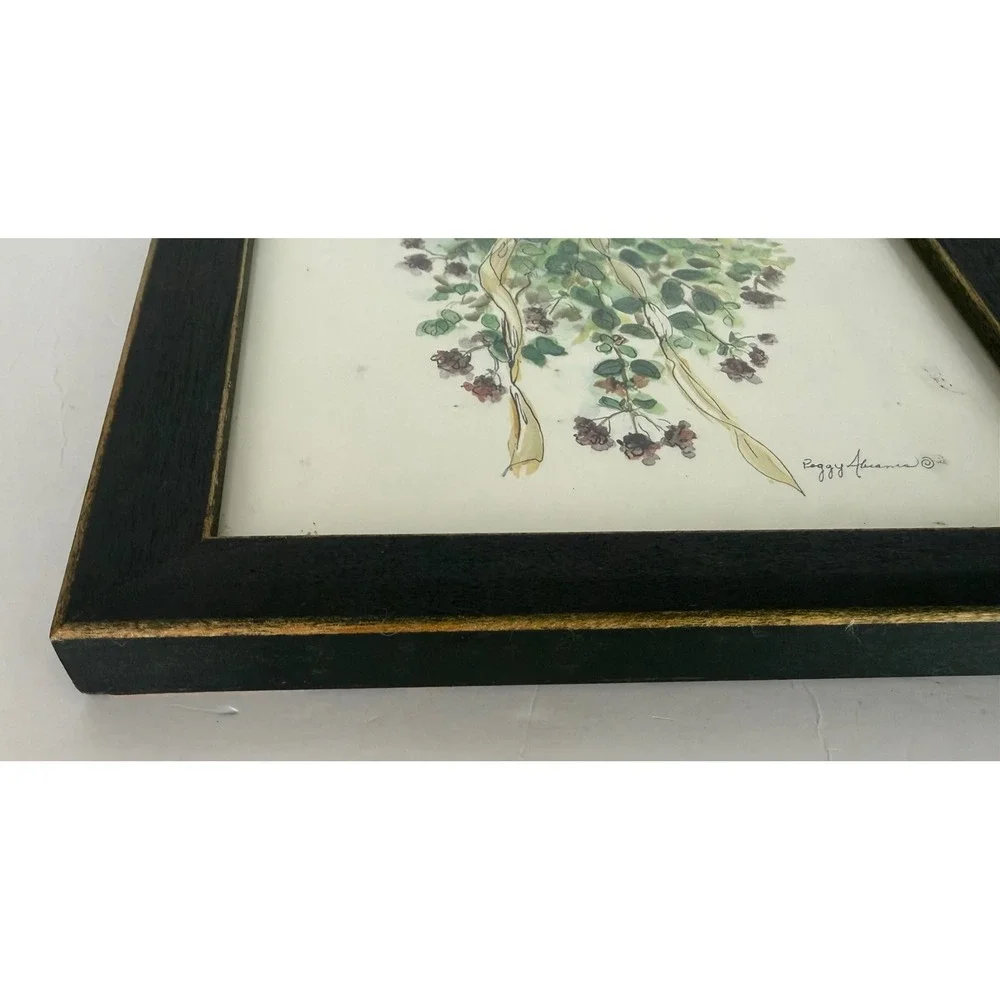 Vtg Set of 2 Peggy Abrams‎ Cottage Herbs Oregano/Basil Framed Prints Green